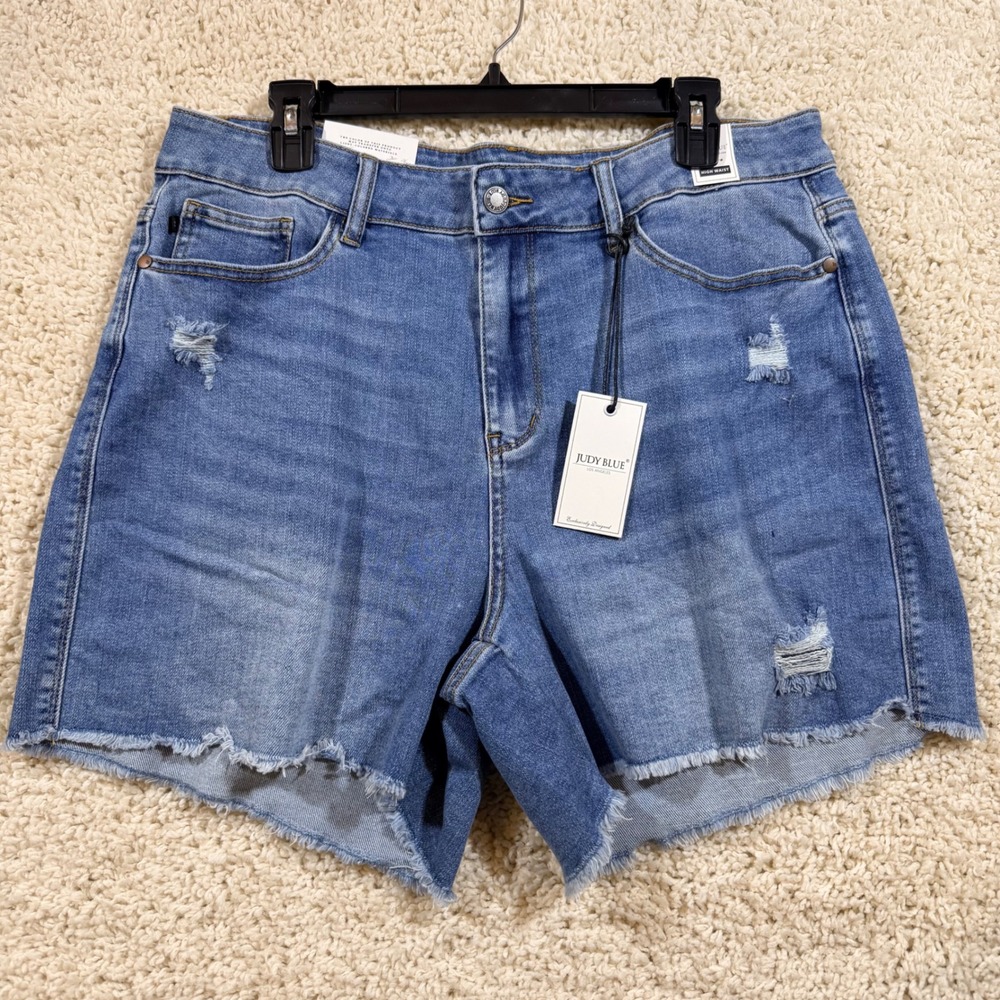 NWT Judy Blue High Waist Distressed Denim Shorts 2XL Boho Casual Summer Festival